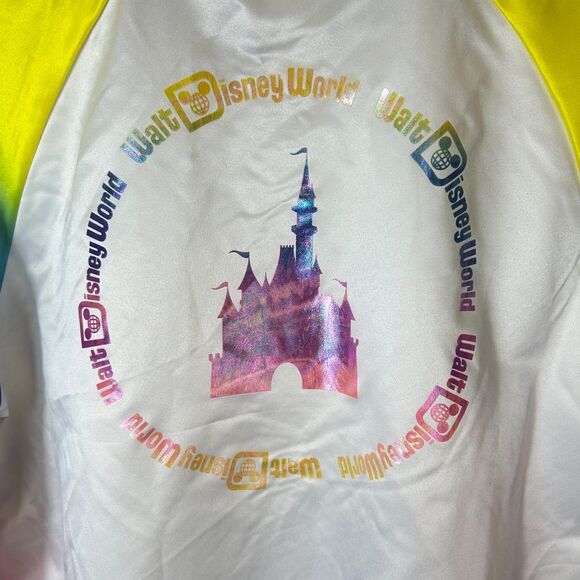 Disney World NWT White Rainbow Tie Dye Satin Bomber Windbreaker Jacket Size XL - Picture 6 of 14